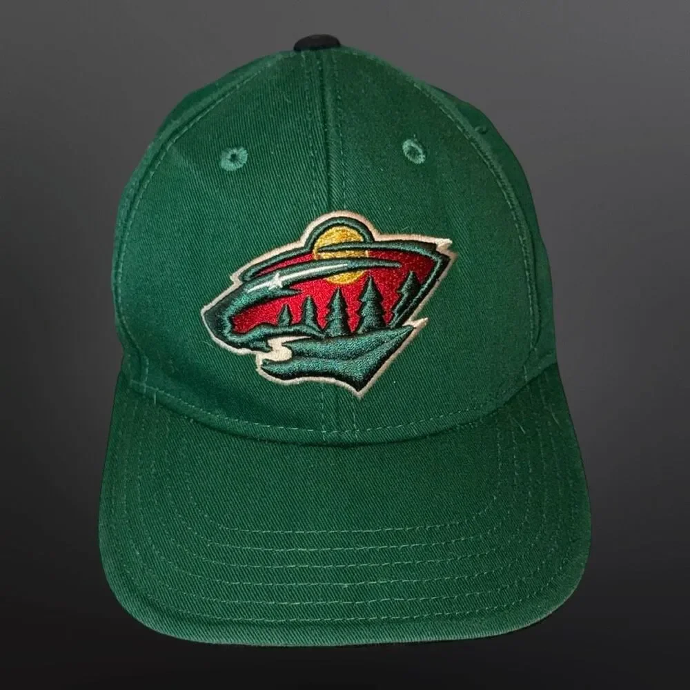 NHL Brand Youth Mn Wild Embroirdered Logo Adjustable Hat Cap Green